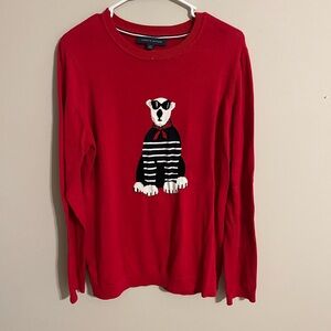 Tommy Hilfiger Red Crew Neck Sweater with Playful Dog Design
